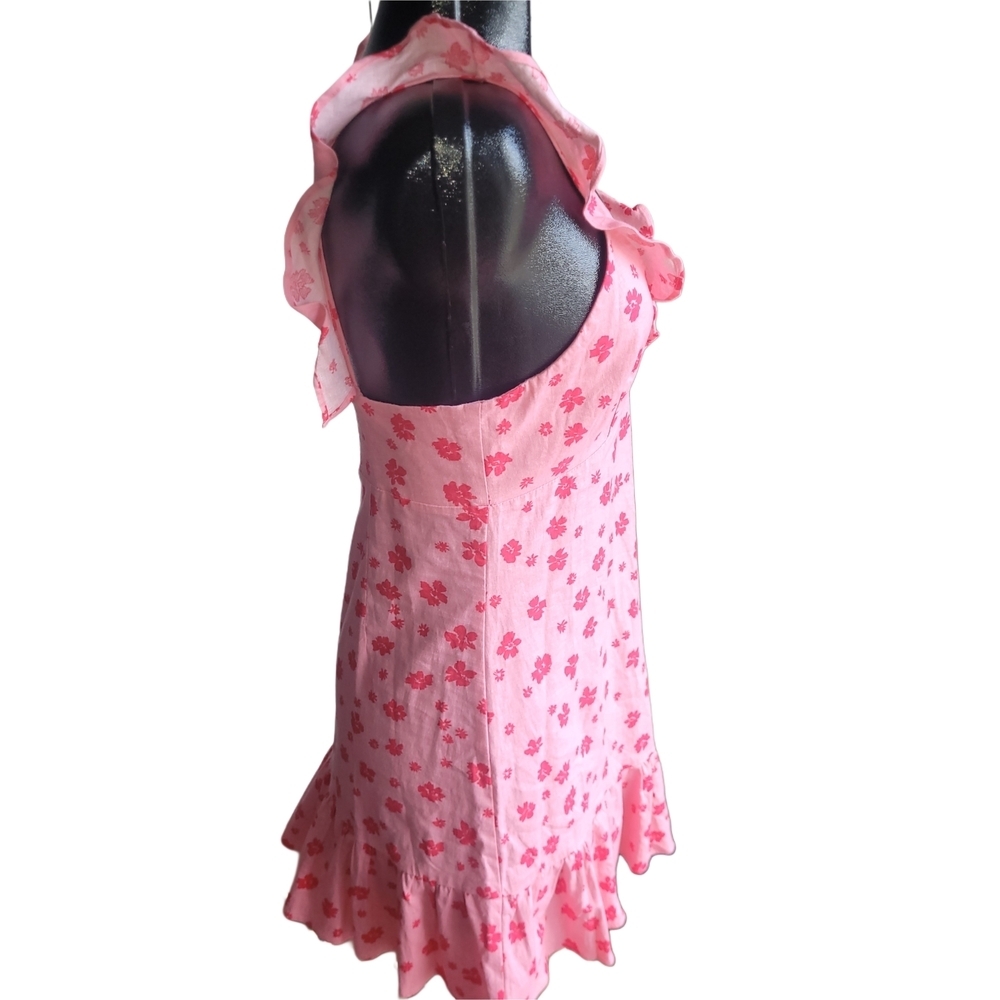 Zara Pink Ruffled Floral Print Mini Dress Size M - Picture 4 of 8